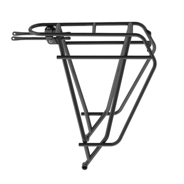 A Tubus Grand Tour rear rack is shown with dual rail design & black powdercoat finish