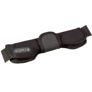 An Ortlieb Shoulder Pad is shown with a black body & a flap for removability