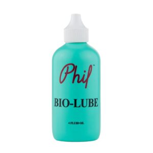 A teal coloured 4oz bottle of Phil Wood Bio-Lube is shown