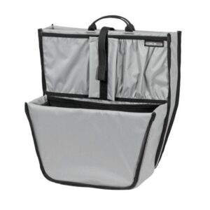 An Ortlieb Commuter Insert For Panniers is shown in a grey material with a top handle and multiple areas for storing items
