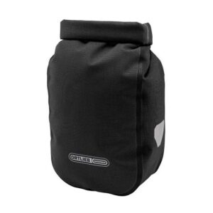 An Ortlieb Fork-Pack Plus 5.8L is shown in black waterproof Cordura material with a roll top closure