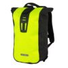 An Ortlieb Velocity High Visibility backpack in yellow waterproof material is shown with black side panels & straps