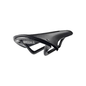 A Brooks Cambium C13 Carved Saddle is shown with black sarbon rails & a black rubber top