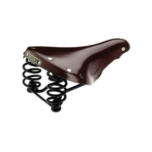 A Brooks Flyer Short leather saddle is shown in a brown colourway with coiled black springs supporting the seat itself