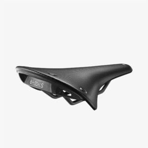 A Brooks Cambium C17 saddle is shown in black rubber with a black railing & backplate with brooks branding on it