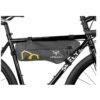 An Apidura Expedition Frame Pack is shown fitted to the inside of a bicycle's main triangle