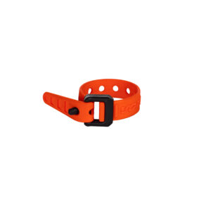 A very small orange coloured Voile Nano Strap is shown with a black nylon buckle