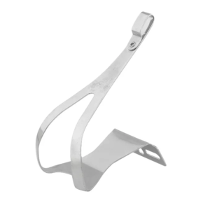 MKS Toe Clips are shown in an elegant chrome plated steel design