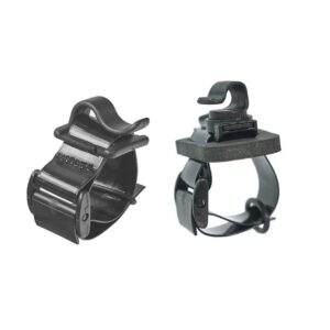 A pair of Revelate Barnacle handlebar clips designed to manage & organise hydration bladder hoses coming from the inside of a bikepacking frame bag are shown