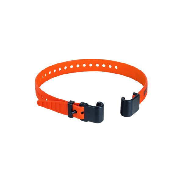 A Voile Rack Strap - 13mm Hooks is shown in orange bungee cording with black hooks to affix to a bike carrier rack