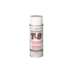 A can of Boeshield T.9 Aerosol is shown in white with a white cap
