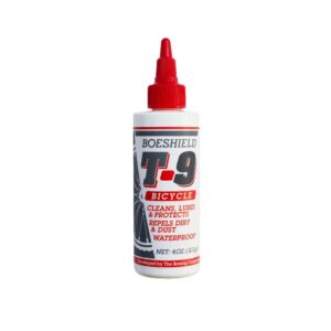A small bottle of Boeshield T.9 Lube is shown with a red nozzle