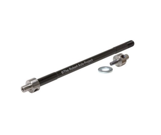 A BOB Trailer Axle BOB106 - 209mm x 1.5 by Robert Axle is shown with its hitch mount & washer