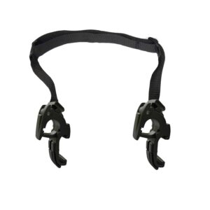 An Ortlieb QL2.1 Mounting Hooks & handle are shown in black moulded plastic with a webbing fabric handle